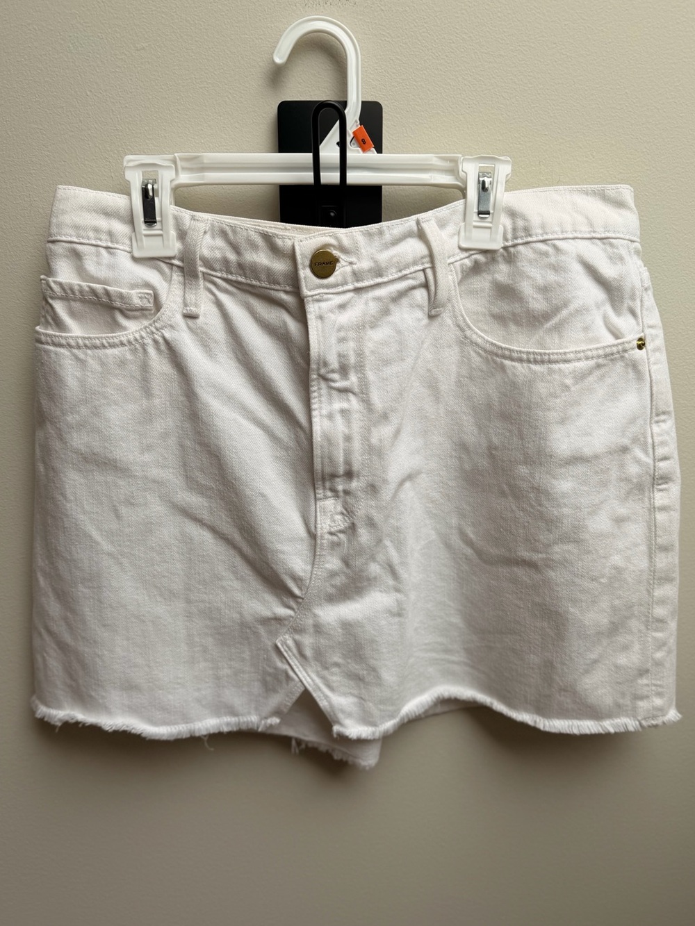 Frame Denim the High Mini Skirt White Frayed-Hem